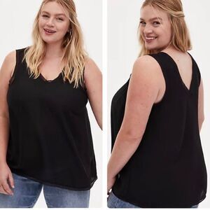 Torrid Georgette raw hem semi sheer black sleeveless top 1/1x/14-16